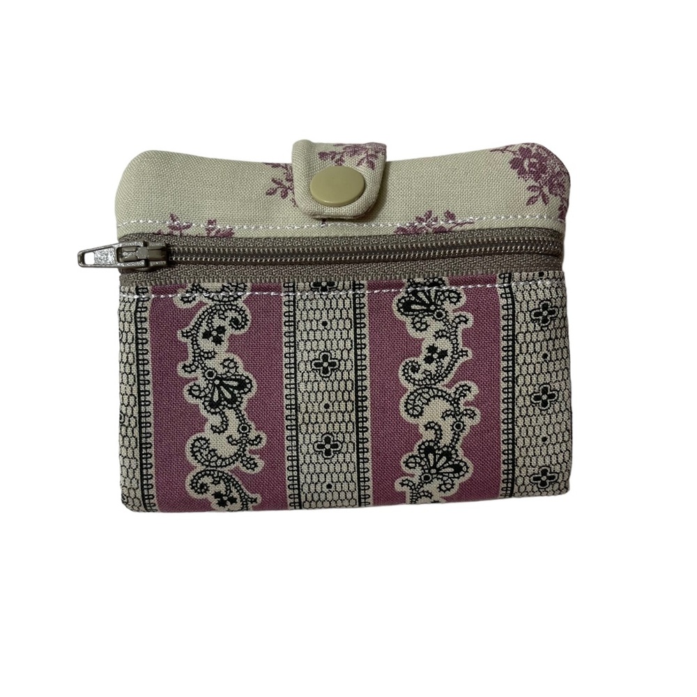 COPY - Small handmade zipper snap wallet pretty vintage looking fabric fully li…